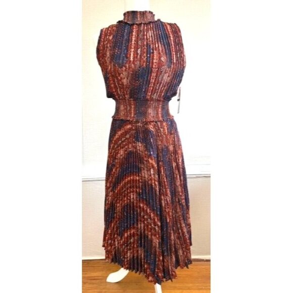 NWT Nanette Lepore Snake Print Pleated Flair Multicolor Dress Size 10 - Picture 3 of 10